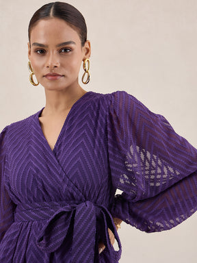 Deep Purple Chevron Dobby Wrap Maxi Dress