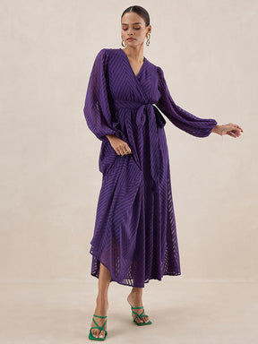 Deep Purple Chevron Dobby Wrap Maxi Dress