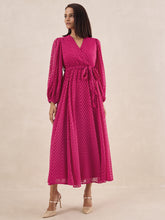 Pink Chevron Dobby Wrap Maxi Dress