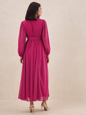 Pink Chevron Dobby Wrap Maxi Dress