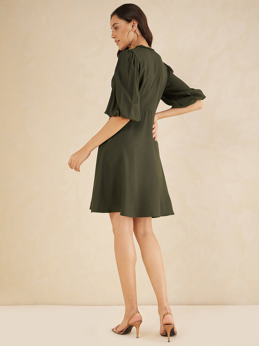 Olive Fit And Flare Knee Length Dress