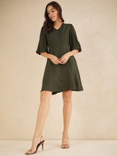 Olive Fit And Flare Knee Length Dress