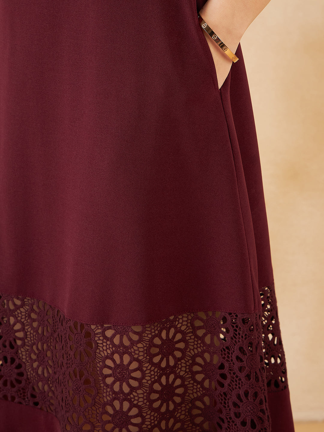 Wine Lace Detail Midi Dress