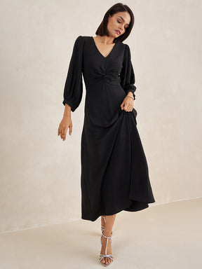 Black Front Twisted Maxi Dress