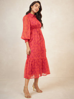 Pink Floral Print Button Down Maxi Dress