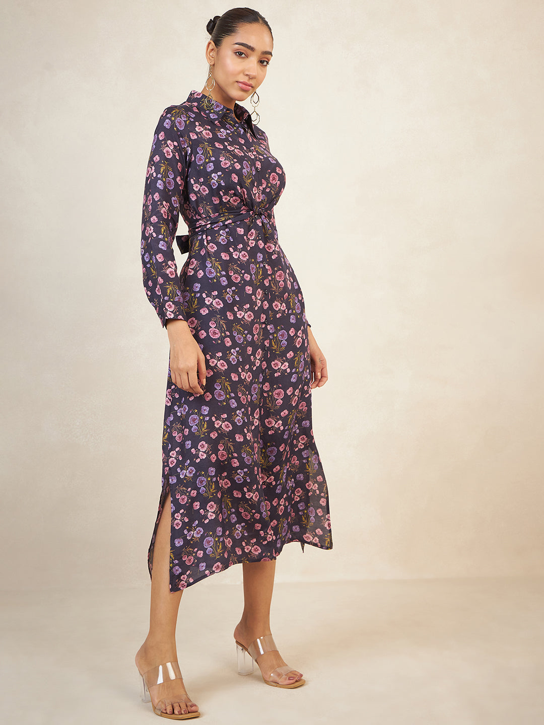 Navy Floral Knot Detail Maxi Dress