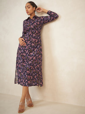 Navy Floral Knot Detail Maxi Dress