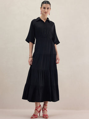 Black Kimono Sleeve Tiered Maxi Dress