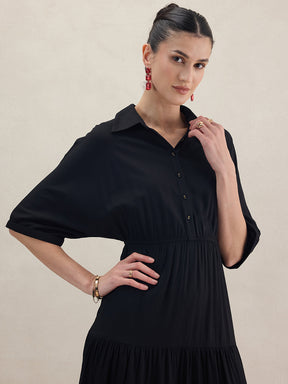 Black Kimono Sleeve Tiered Maxi Dress