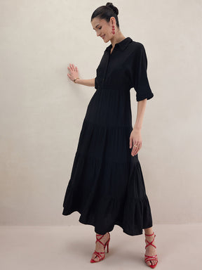 Black Kimono Sleeve Tiered Maxi Dress