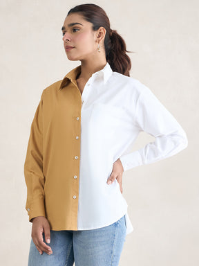 Tan And White Colorblock Shirt