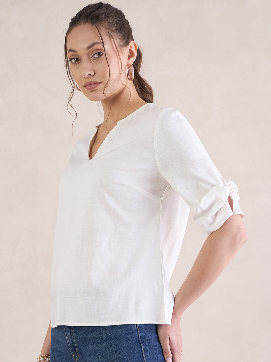 White Twist Detail Sleeve Top