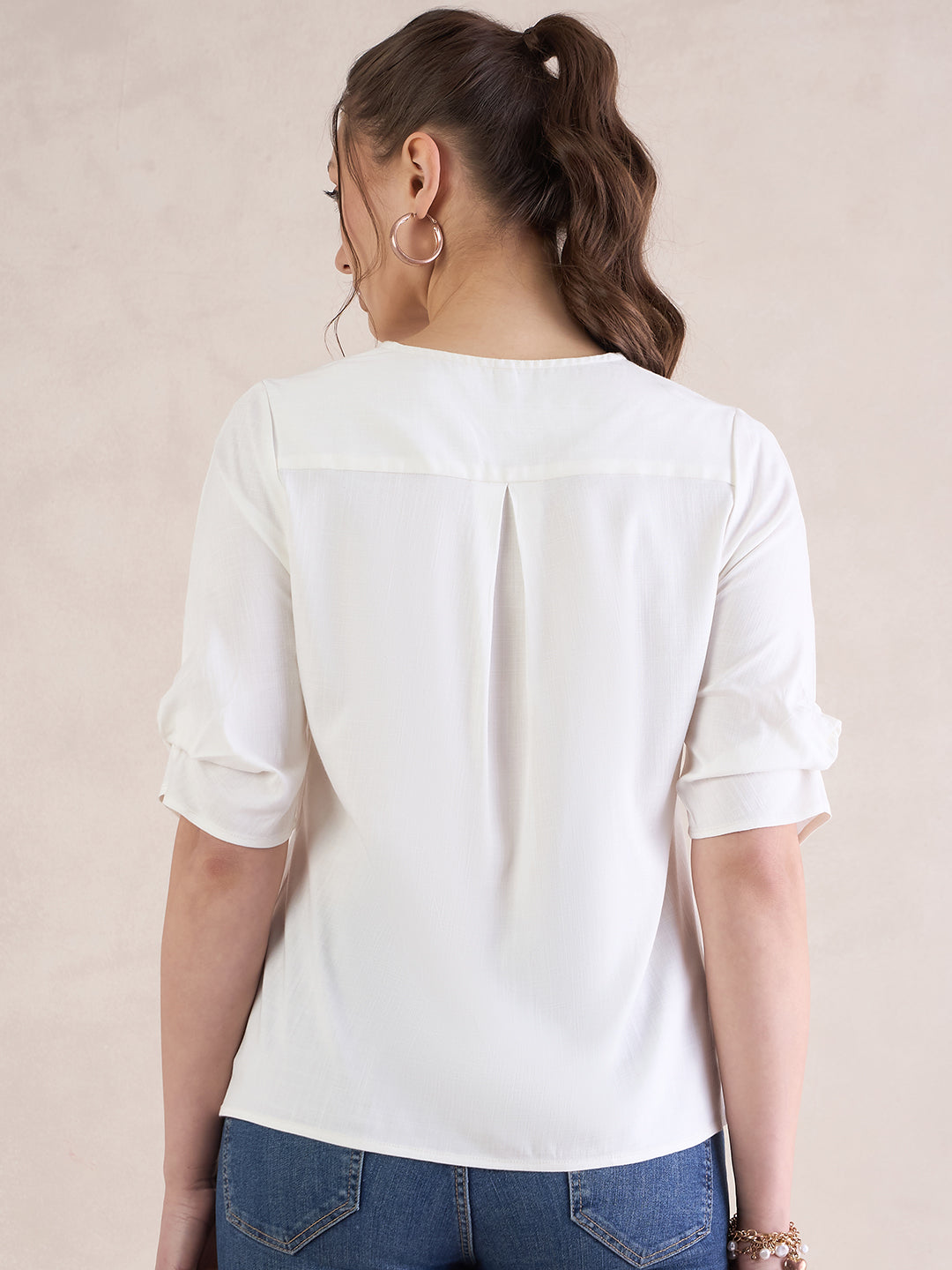 White Twist Detail Sleeve Top