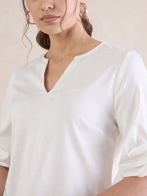 White Twist Detail Sleeve Top