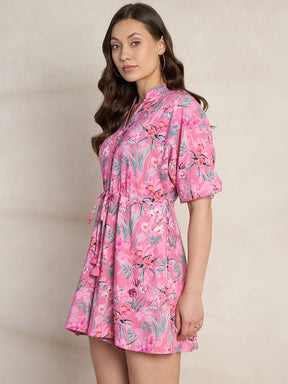 Pink Tropical Print Playsuit