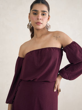 Wine Off Shoulder Skirt Co-Ord Set