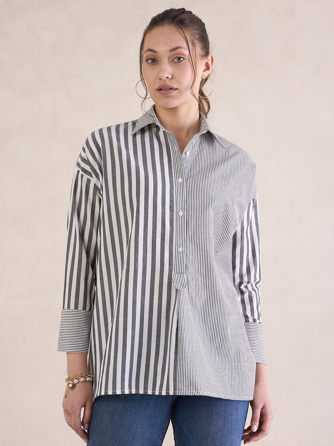 Black And White Oversized Stripe Shirt