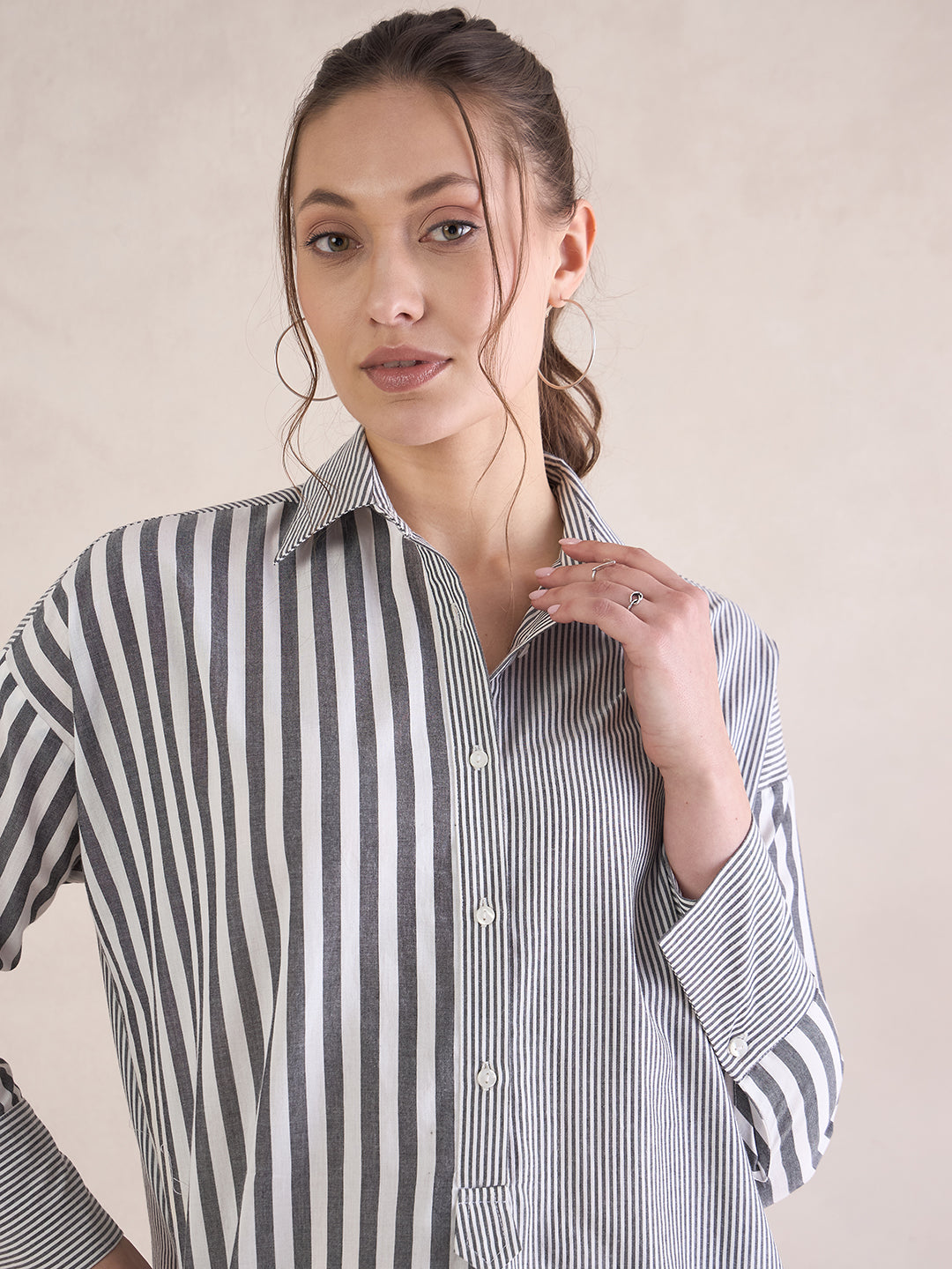 Black And White Oversized Stripe Shirt