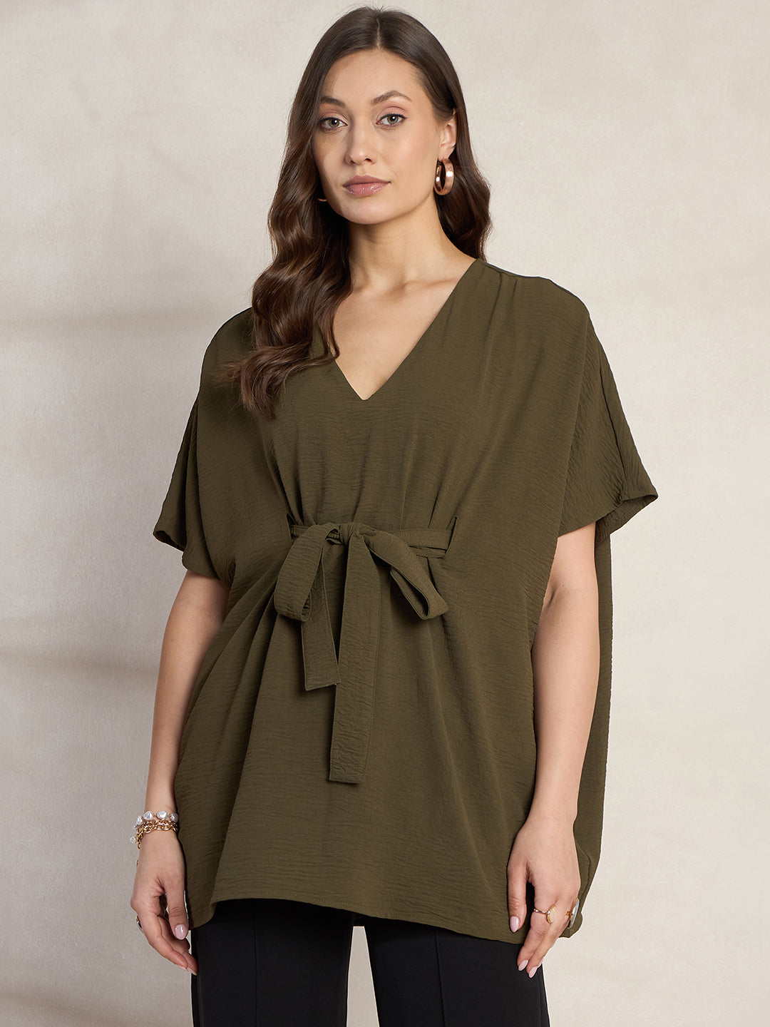 Olive Tie Up Kimono Top