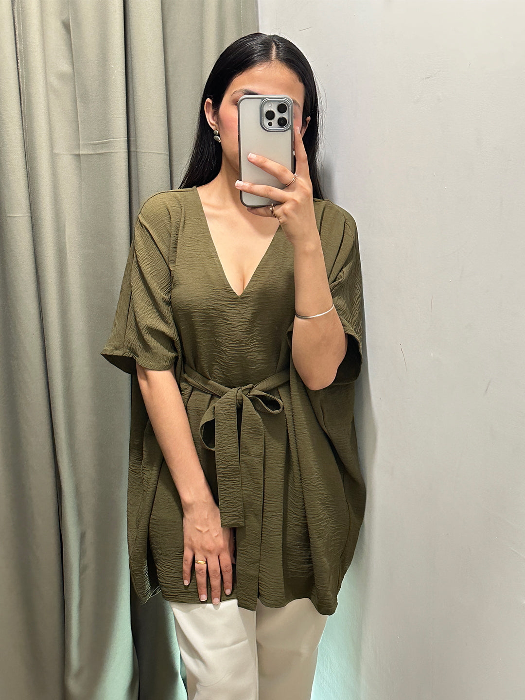 Olive Tie Up Kimono Top