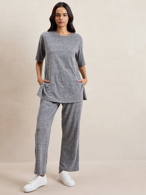 Grey Melange Side Slit Co-Ord Set