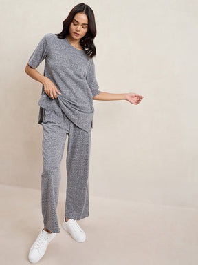 Grey Melange Side Slit Co-Ord Set