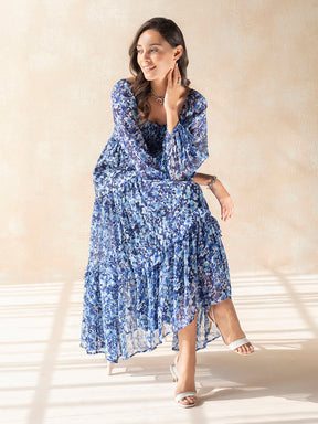 Blue Floral Tiered Maxi Dress