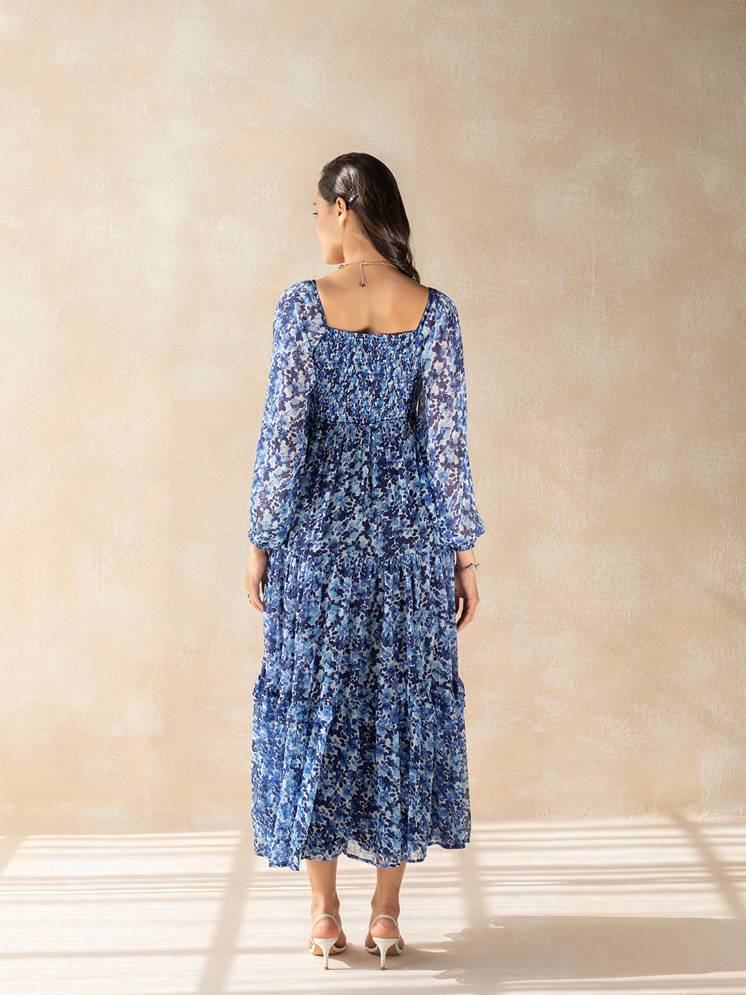 Blue Floral Tiered Maxi Dress