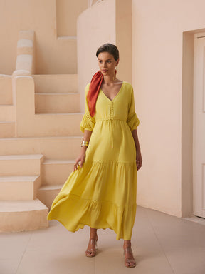 Citrine Yellow Eze Multi Layered Dress